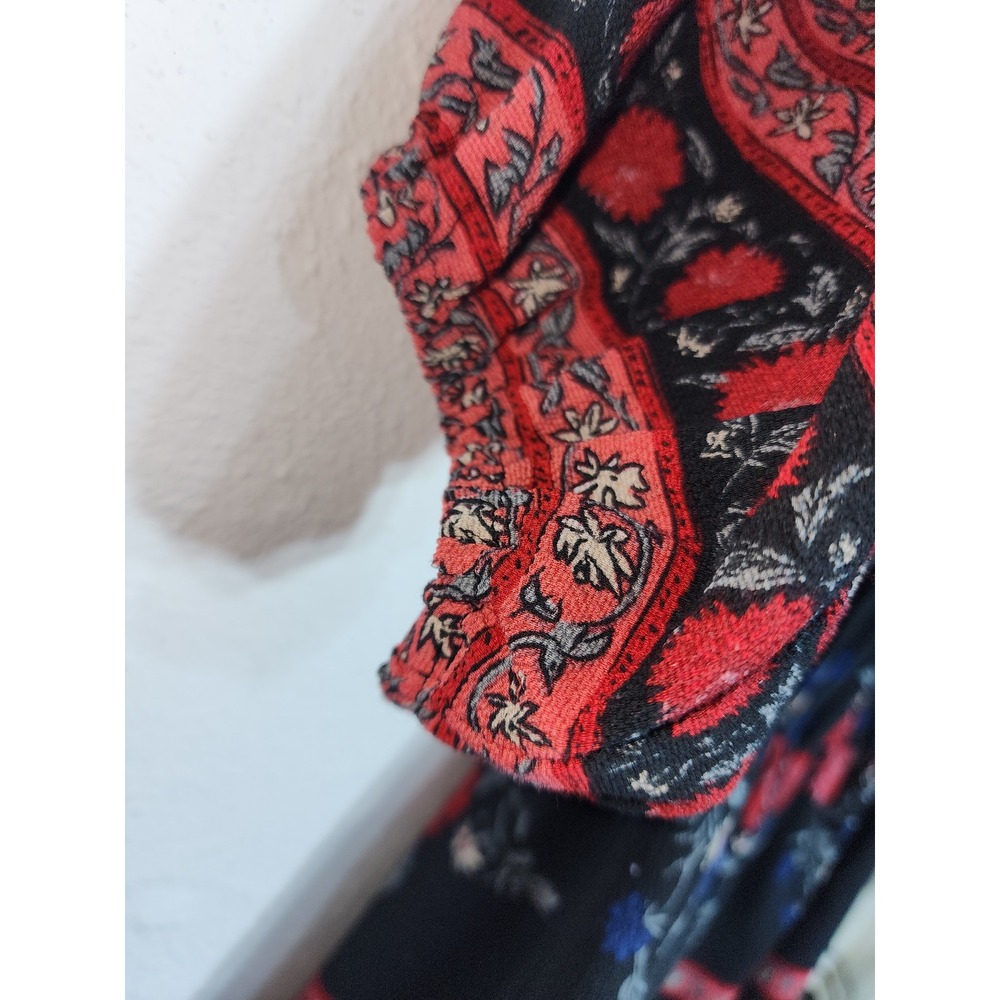 Forever 21 Romper Womens 1X Black Red Floral Off Shoulder Boho Tassel 3/4 Sleeve - Picture 8 of 10